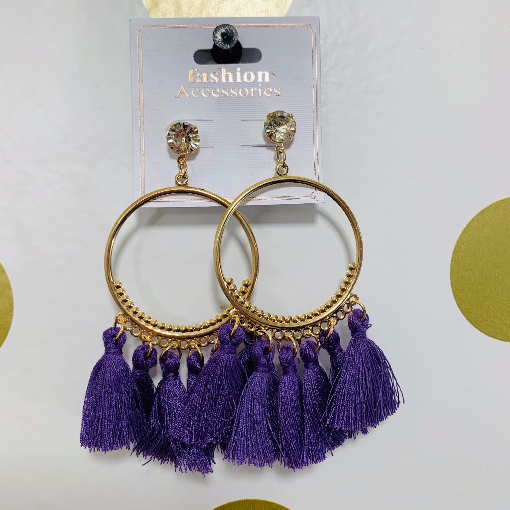 Nwt Purple And Gold Tassel Earrings